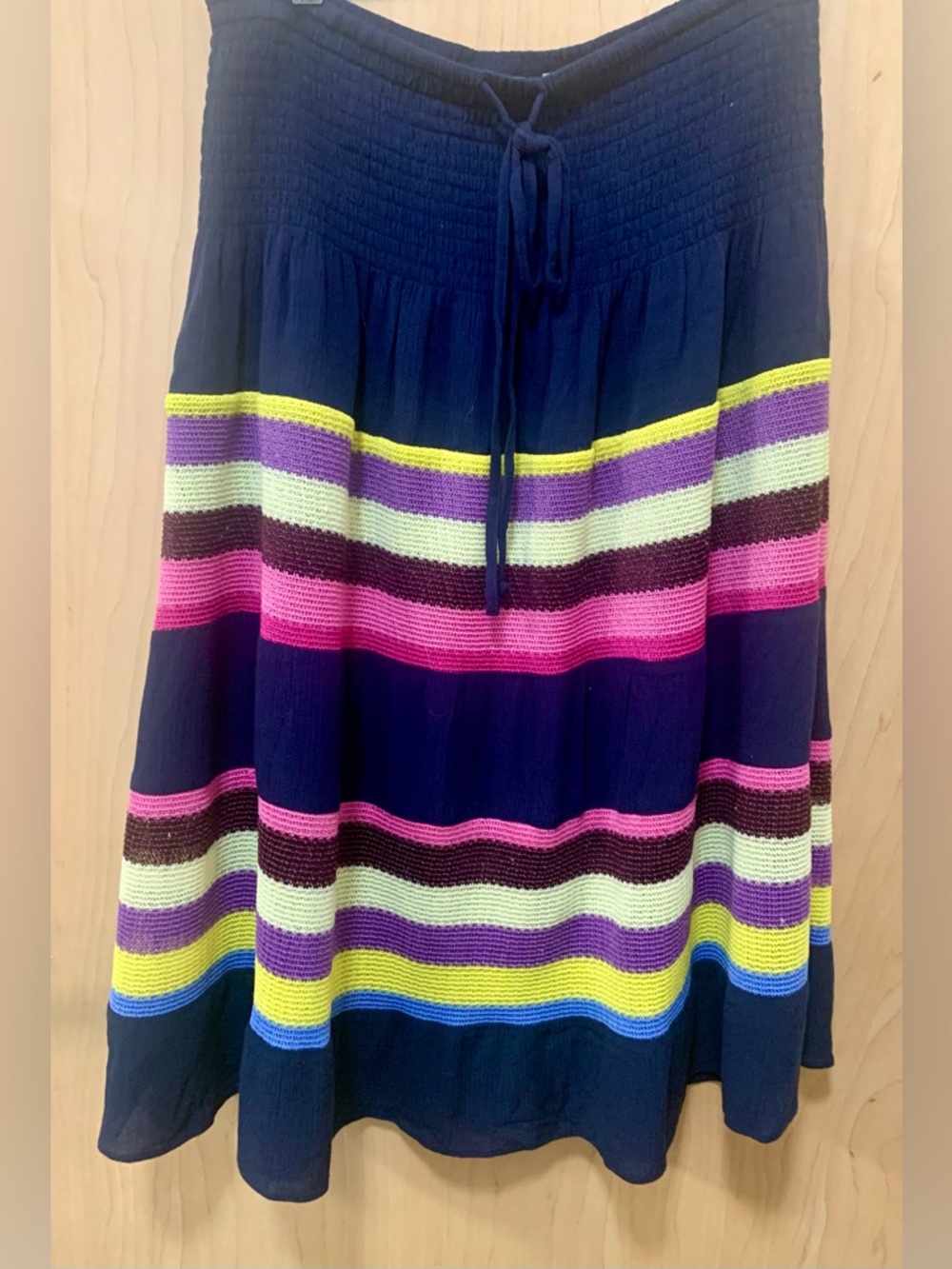 Soft Surroundings Colorful Stripe Midi Skirt with Smocked Waist